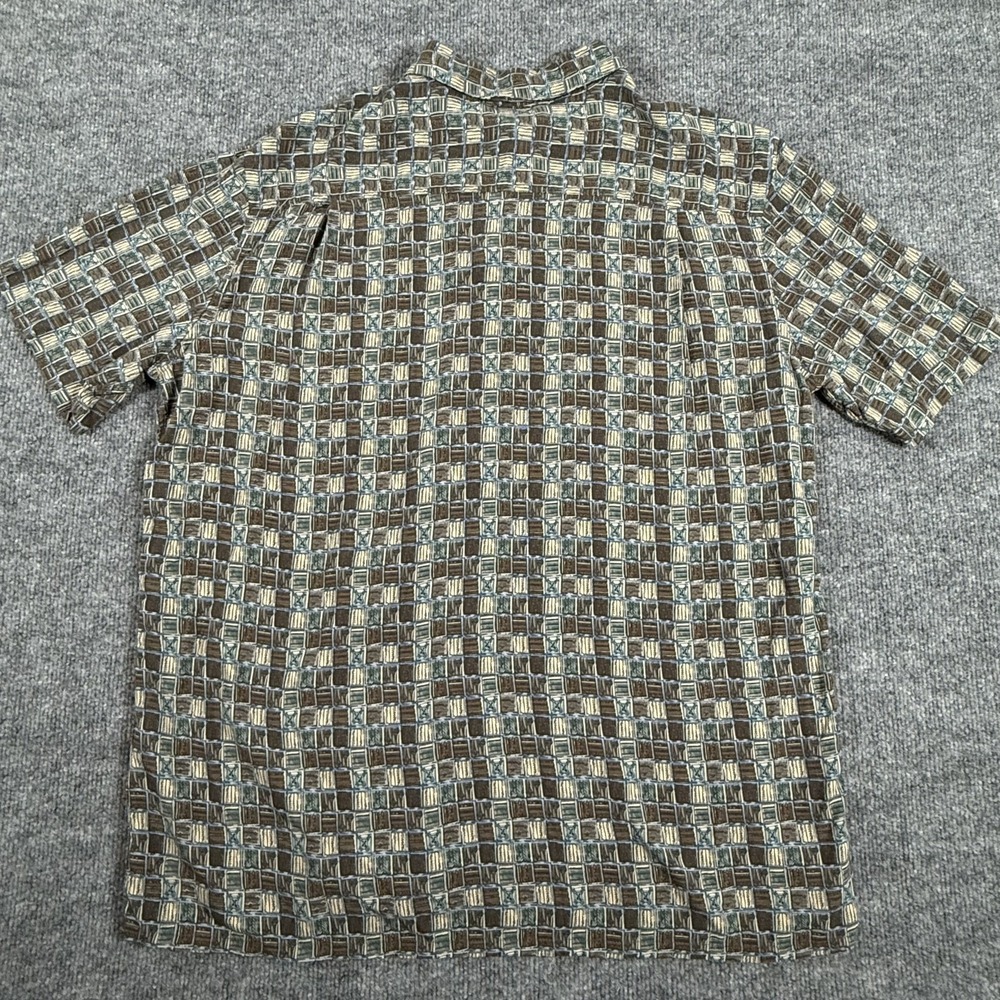 Campia Shirt Mens XL Brown Blue Geometric Pattern Short Sleeve Rayon Button Up - Picture 9 of 9
